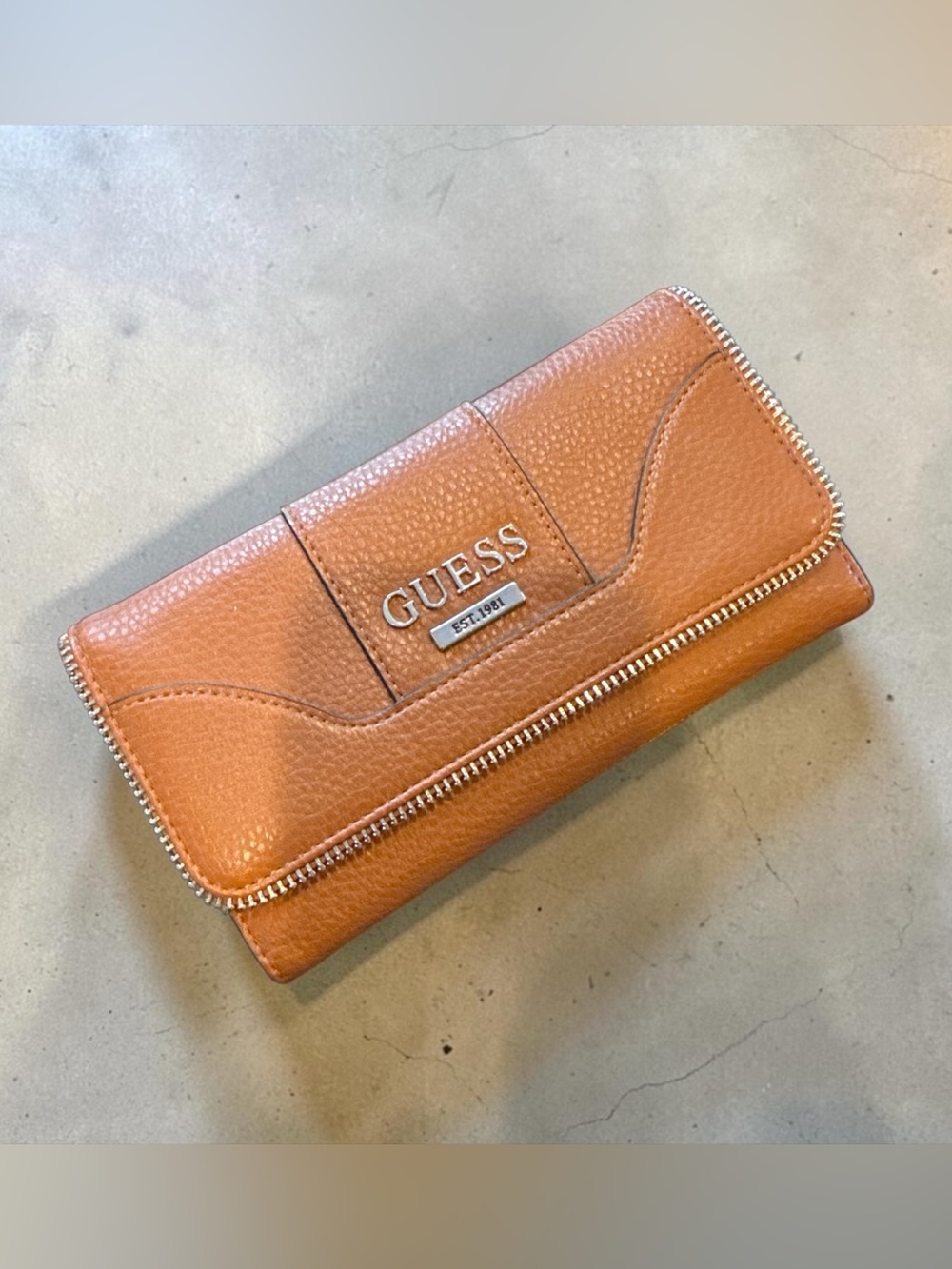 Guess Tan Pebbled Leather Continental Wallet with Silver Hardware - Picture 1 of 4